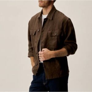 Buck Mason Men Size Small 100% Linen Brown Military Loomed Fatige Shirt
